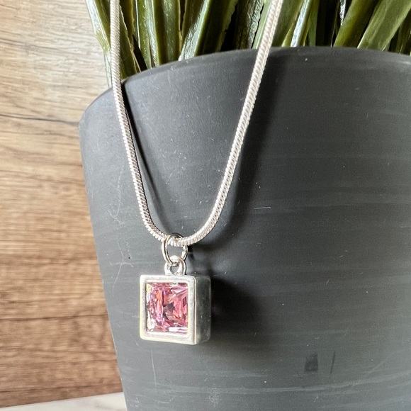 2/$30 Pink Swarovski Crystal in Sleek Square with Silver Chain 19-22” - Picture 5 of 8